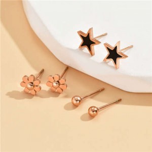 Daisy and Black Stars Women Wholesale Stud Combo Earrings