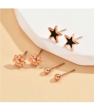 Daisy and Black Stars Women Wholesale Stud Combo Earrings