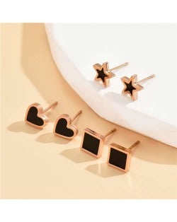 Square and Black Hearts Minimalist Style Women Wholesale Combo Stud Earrings