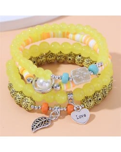 Bohemian Fashion Love and Leaf Pendants Multi-layers Women Bracelet - Pink