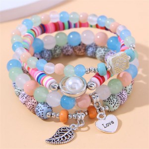 Bohemian Fashion Love and Leaf Pendants Multi-layers Women Bracelet - Colorful