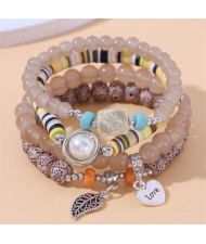 Bohemian Fashion Love and Leaf Pendants Multi-layers Women Bracelet - Brown