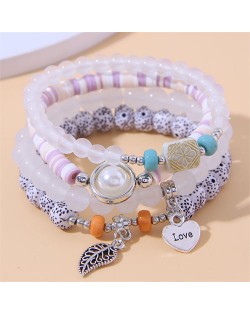 Bohemian Fashion Love and Leaf Pendants Multi-layers Women Bracelet - Colorful