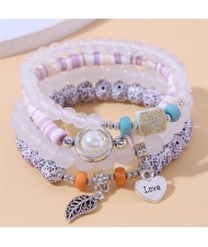 Bohemian Fashion Love and Leaf Pendants Multi-layers Women Bracelet - White