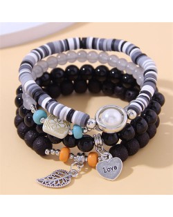 Bohemian Fashion Love and Leaf Pendants Multi-layers Women Bracelet - Brown