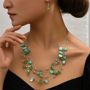 Simple Crystal and Irregular Beads Combo Necklace and Earrings Jewelry Set - Green