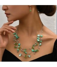 Simple Crystal and Irregular Beads Combo Necklace and Earrings Jewelry Set - Green
