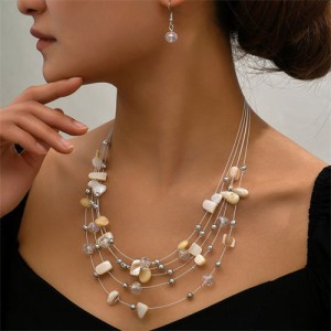 Simple Crystal and Irregular Beads Combo Necklace and Earrings Jewelry Set - Beige