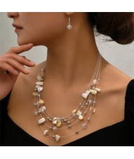 Simple Crystal and Irregular Beads Combo Necklace and Earrings Jewelry Set - Beige