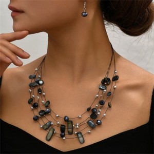 Simple Crystal and Irregular Beads Combo Necklace and Earrings Jewelry Set - Black