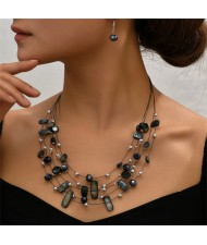 Simple Crystal and Irregular Beads Combo Necklace and Earrings Jewelry Set - Black