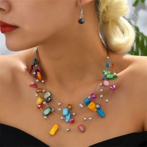 Simple Crystal and Irregular Beads Combo Necklace and Earrings Jewelry Set - Multicolor