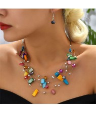 Simple Crystal and Irregular Beads Combo Necklace and Earrings Jewelry Set - Multicolor