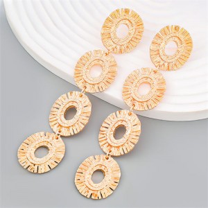 Bohemian Style Oval Dangle Alloy Hollow-out Fashion Wholesale Earrings - Golden