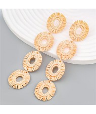 Bohemian Style Oval Dangle Alloy Hollow-out Fashion Wholesale Earrings - Golden