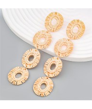 Bohemian Style Oval Dangle Alloy Hollow-out Fashion Wholesale Earrings - Golden