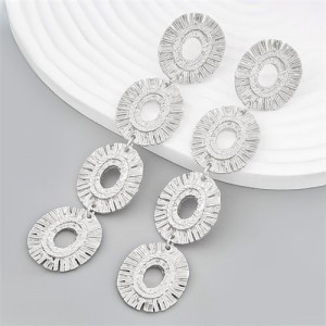 Bohemian Style Oval Dangle Alloy Hollow-out Fashion Wholesale Earrings - Silver