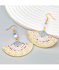 Vintage Style Fan Shape Three-dimensional Sense Design Wholesale Earrings - Golden