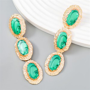 Vintage Style Oval Dangle Long Design U.S. Fashion Statement Earrings - Green