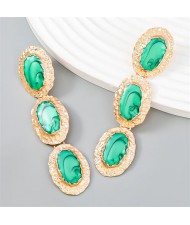 Vintage Style Oval Dangle Long Design U.S. Fashion Statement Earrings - Green