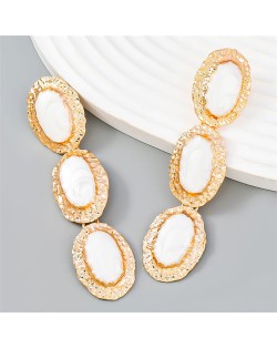 Vintage Style Oval Dangle Long Design U.S. Fashion Statement Earrings - Pink