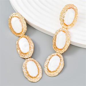 Vintage Style Oval Dangle Long Design U.S. Fashion Statement Earrings - White