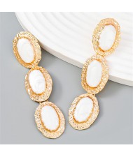 Vintage Style Oval Dangle Long Design U.S. Fashion Statement Earrings - Pink