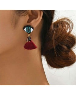 Cute Blue Eye Minimalist Design Cotton Threads Tassel U.S. Fashion Wholesale Women Statement Earrings