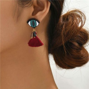Cute Blue Eye Minimalist Design Cotton Threads Tassel U.S. Fashion Wholesale Women Statement Earrings