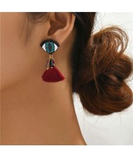 Cute Blue Eye Minimalist Design Cotton Threads Tassel U.S. Fashion Wholesale Women Statement Earrings