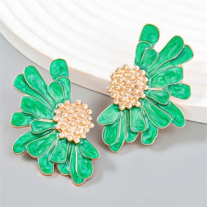 Vintage Oil-spot Glaze Flower Fashion Wholesale Women Stud Earrings - Green