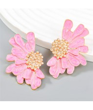 Vintage Oil-spot Glaze Flower Fashion Wholesale Women Stud Earrings - Pink