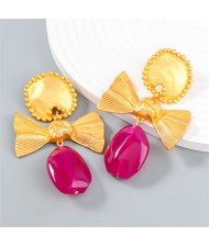 Vintage Oil-spot Glaze Flower Fashion Wholesale Women Stud Earrings - Pink