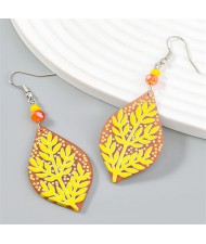 Popular Art Style Leaves Printed Drop Pendant Wholesale Fashion Women Earrings