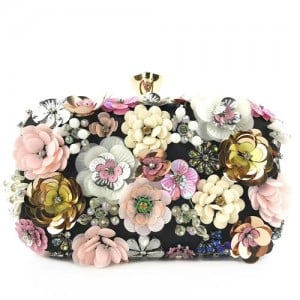 Fashion Exquisite Three-dimensional Floral Women Evening Handbag - Black