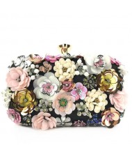 Fashion Exquisite Three-dimensional Floral Women Evening Handbag - Black
