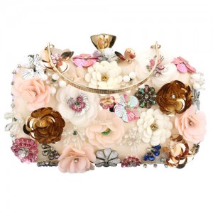Fashion Exquisite Three-dimensional Floral Women Evening Handbag - Apricot