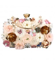 Fashion Exquisite Three-dimensional Floral Women Evening Handbag - Apricot