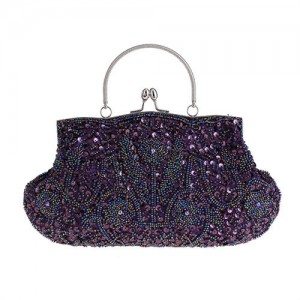 Retro Style Gorgeous Shiny Embroidered Beaded Women Evening Handbag - Grape