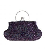 Retro Style Gorgeous Shiny Embroidered Beaded Women Evening Handbag - Grape
