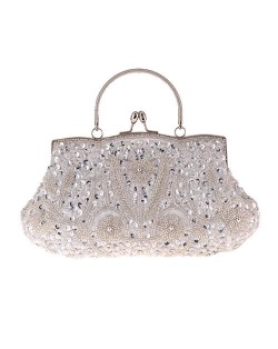 Retro Style Gorgeous Shiny Embroidered Beaded Women Evening Handbag - Grape