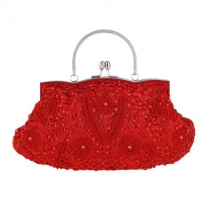 Retro Style Gorgeous Shiny Embroidered Beaded Women Evening Handbag - Red