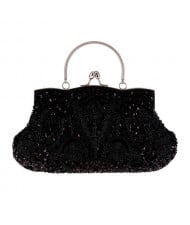 Retro Style Gorgeous Shiny Embroidered Beaded Women Evening Handbag - Black