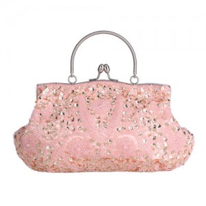 Retro Style Gorgeous Shiny Embroidered Beaded Women Evening Handbag - Pink