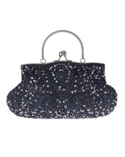 Retro Style Gorgeous Shiny Embroidered Beaded Women Evening Handbag - Pink