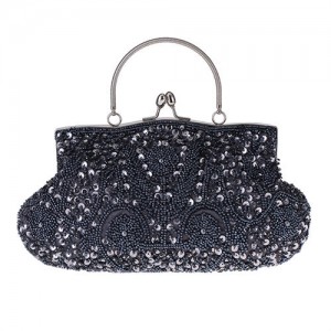 Retro Style Gorgeous Shiny Embroidered Beaded Women Evening Handbag - Dark Gray