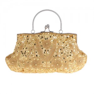 Retro Style Gorgeous Shiny Embroidered Beaded Women Evening Handbag - Golden