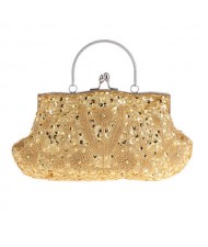 Retro Style Gorgeous Shiny Embroidered Beaded Women Evening Handbag - Golden