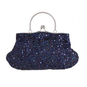 Retro Style Gorgeous Shiny Embroidered Beaded Women Evening Handbag - Royal Blue