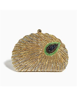 Vintage Peacock Feather Pattern Design Glitter Fashion Women Evening Handbag - Blue
